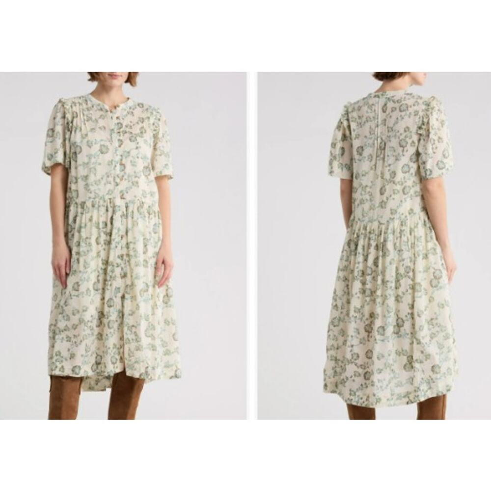 Free People Bella Mae Midi Dress Large Cotton Boho Peasant Casual Beach